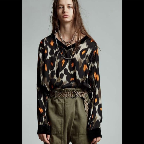 R13 WOVEN V-NECK SWEATER IN GREY/ORANGE size- XS